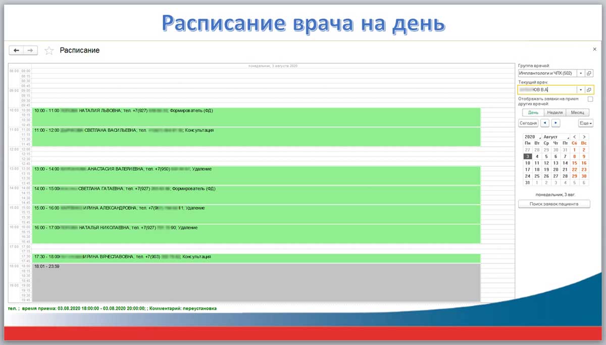 Расписание врача на день